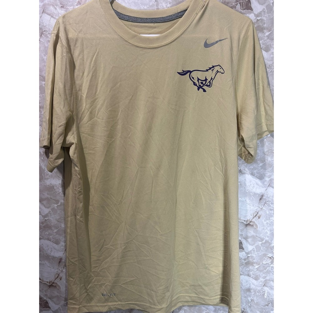 Nike Dri-FIT SMU Mustangs T-Shirt Mens Medium Tan Gold Short Sleeve Athletic Tee